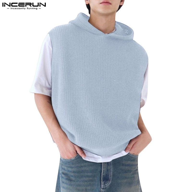 INCERUN Áo Hoodie Dệt Kim Dày Dáng Rộng Màu Trơn Cá Tính Cho Nam