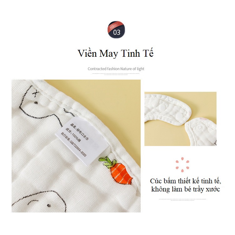 Yếm xô chữ U cho bé vuông 8 lớp cúc bấm 2 mặt màu trắng to dày dặn, thoáng khí siêu thấm hút size 30 x 22 cm Uni Baby