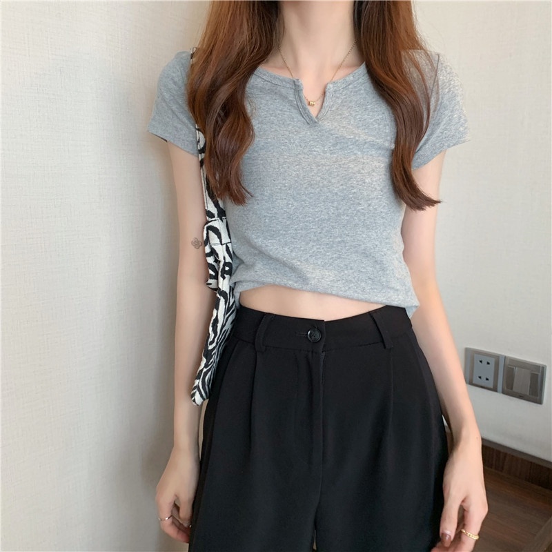 OOP Áo Thun Croptop Tay Ngắn Dáng Ôm Màu Hồng Thời Trang Mùa Hè Cho Nữ HZFWC8223