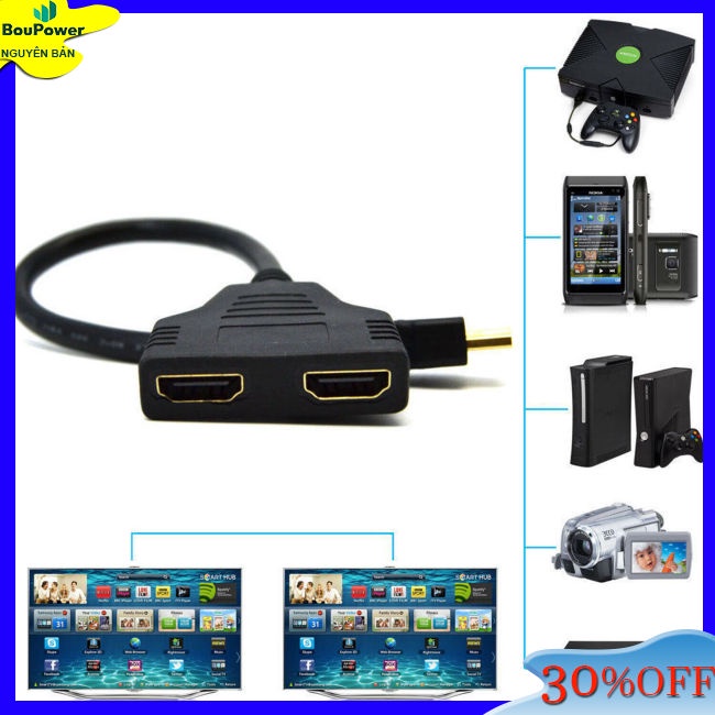Boupower Dây Cáp Chuyển Đổi hdmi 1080p hdtv 1 input 2 Đầu Ra