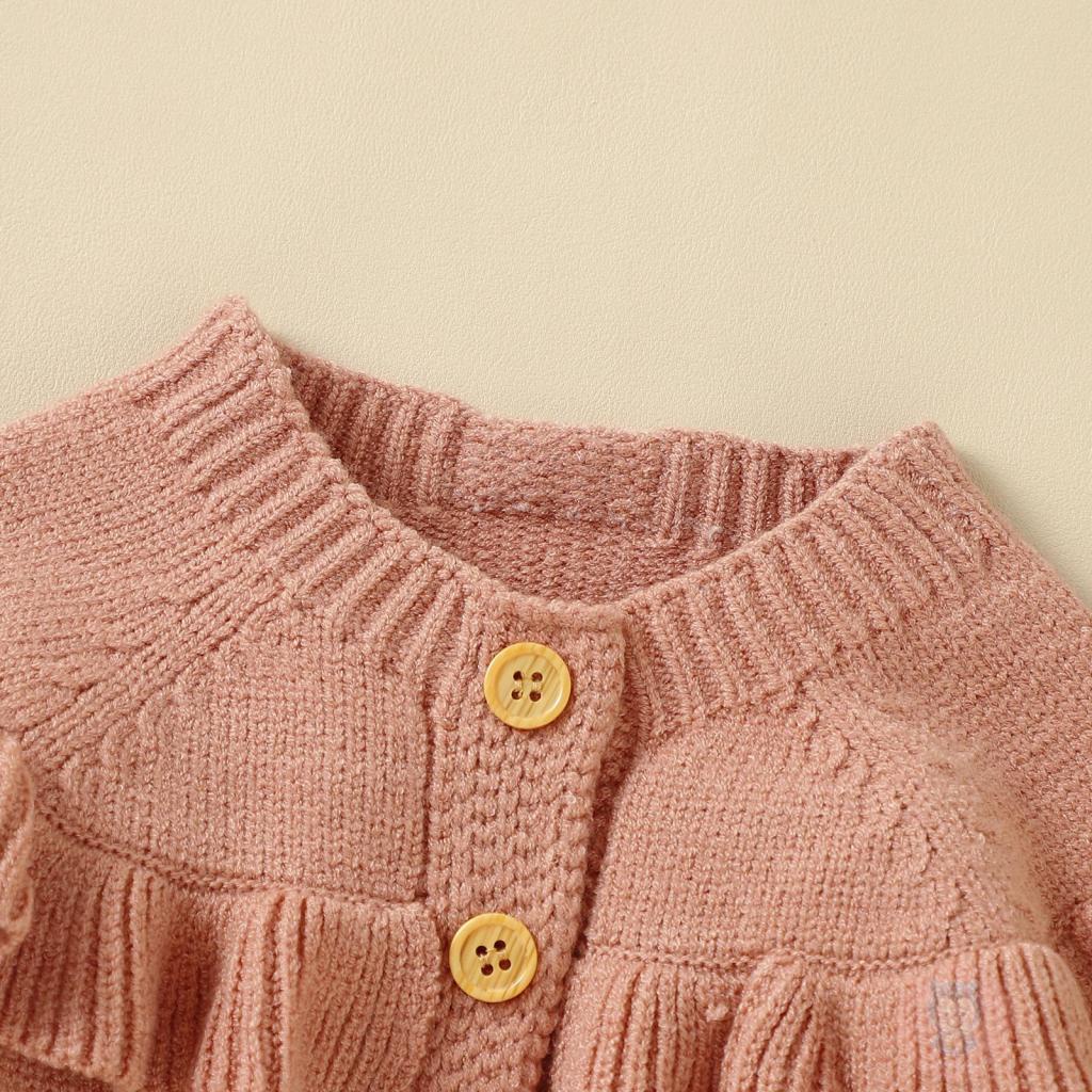 Bộ Áo Liền Quần Dệt Kim Tay Dài Nhún Bèo Màu Sắc Xinh Xắn Cho Bé Gái laa6