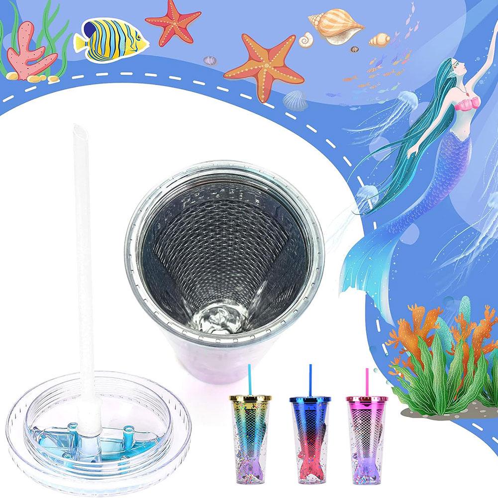 Cốc Nhựa Hai Lớp Hình Đuôi Cá Đính Kim Sa Nhiều Màu Sắc Sáng Tạo l1u9