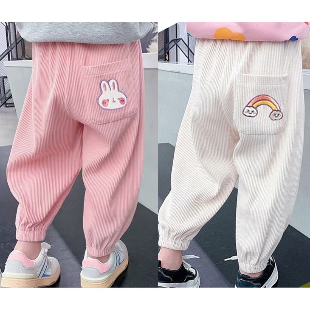 Quần Thể Thao Dây Rút Dáng Rộng Thêu Họa Tiết Hoạt Hình Dễ Thương Thời Trang Xuân Thu Cho Bé Gái