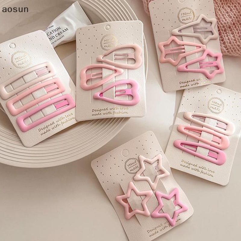 Aosun set 3 Kẹp Tóc Hình Ngôi Sao mini Màu Hồng Nhám Phong Cách Hàn Quốc Cho Nữ