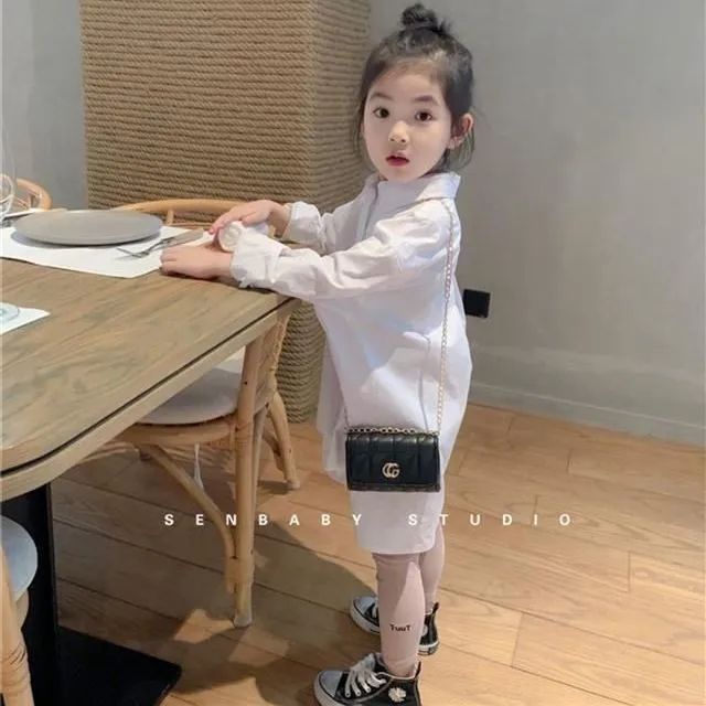 Áo Sơ Mi Trắng Đen Dài Tay Thời Trang Dành Cho Bé Gái 2023