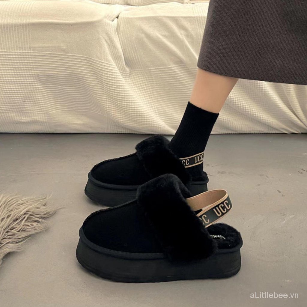 Dép Lông Cừu Bít Mũi Đế Dày Thời Trang Thu Đông Hàng Mới 2022 Dành Cho Bạn Nữ