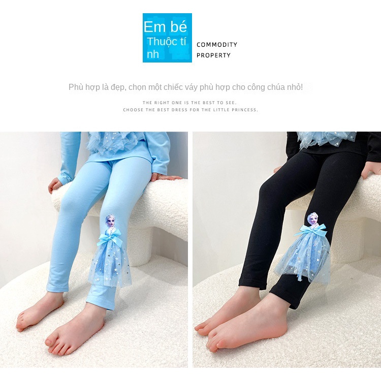Quần cotton Dài In Hình Công Chúa elsa Dễ Thương Thời Trang Mùa Thu 2023 Cho Bé Gái 2-8 Tuổi