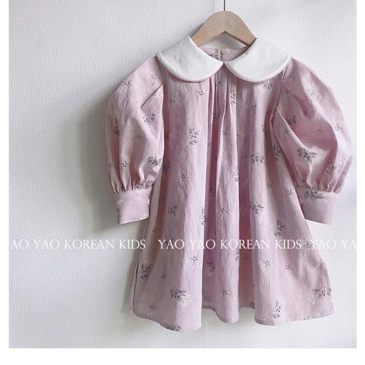 Đầm Tay Dài Cổ Búp Bê Họa Tiết Hoa Mẫu Mới 2023 Thời Trang Mùa Thu Cho Bé