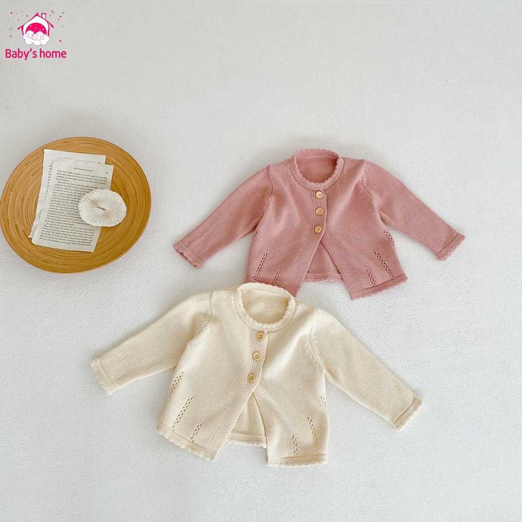 Áo khoác len, Áo khoác len mỏng, áo carigan trơn có 2 màu cho bé gái từ 5kg trở lên - Baby's home có sẵn