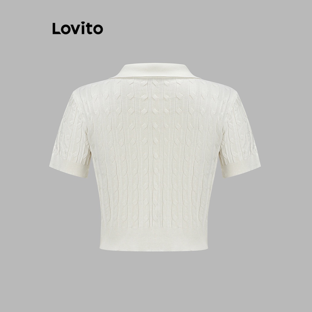 Áo dệt kim Lovito tay ngắn màu trơn đơn giản thường ngày cơ bản cho nữ LNA14235