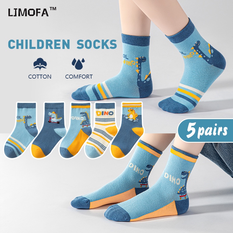 LJMOFA Vớ cotton Co Giãn Thoáng Khí In Họa Tiết Khủng Long Hoạt Hình Dễ Thương Cho Bé Trai