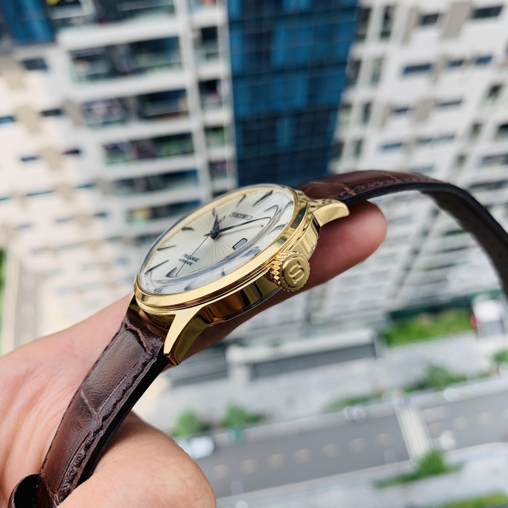 Đồng hồ Nam Seiko cơ tự động Presage Cocktail, kính cường lực Hardlex, dây da SRPB44J1 Chính Hãng