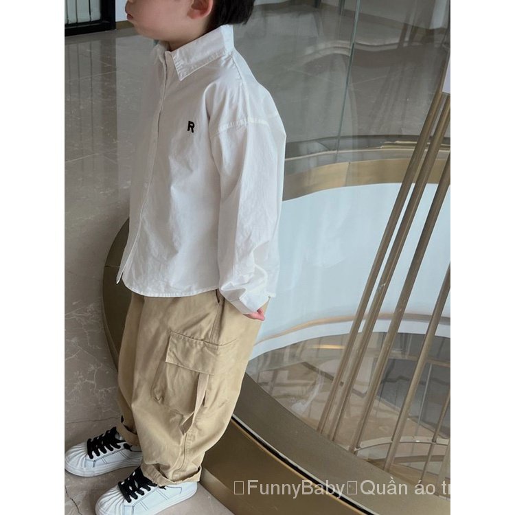 Áo Sơ Mi Tay Dài Thêu Chữ Thời Trang Hàn Quốc Dành Cho Bé Trai