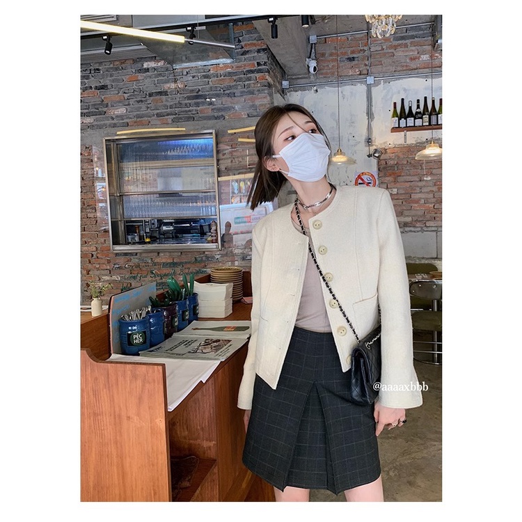 Áo Khoác Dệt Kim Ngắn Màu Trắng Phong Cách Mới Mùa Thu 2023 gv0h