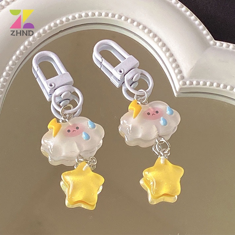 Zhuzhengde Móc Chìa Khóa Hình Đám Mây Ngôi Sao Năm Cánh Hoạt Hình Dễ Thương Trang Trí Cho Bé Gái