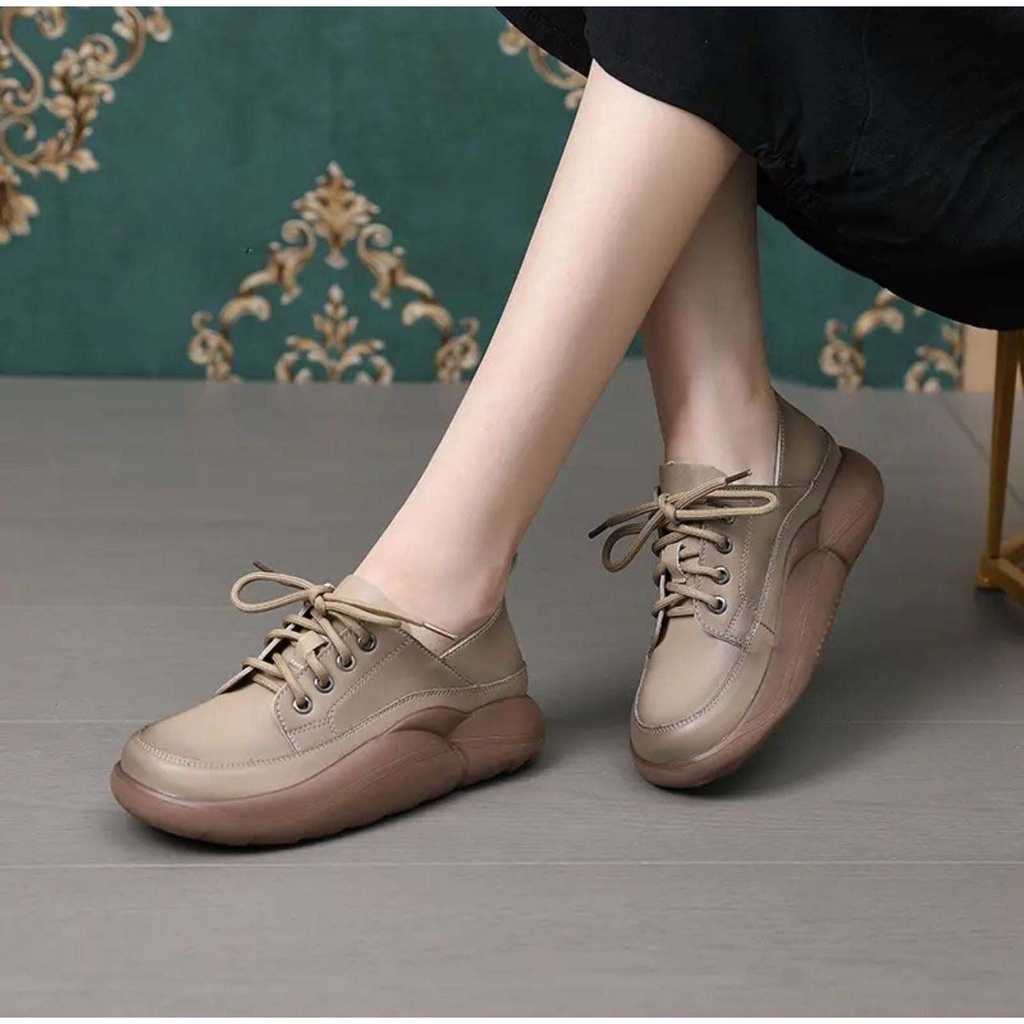 Giày Da Đế Dày Phong Cách retro Cá Tính Cho Nữ