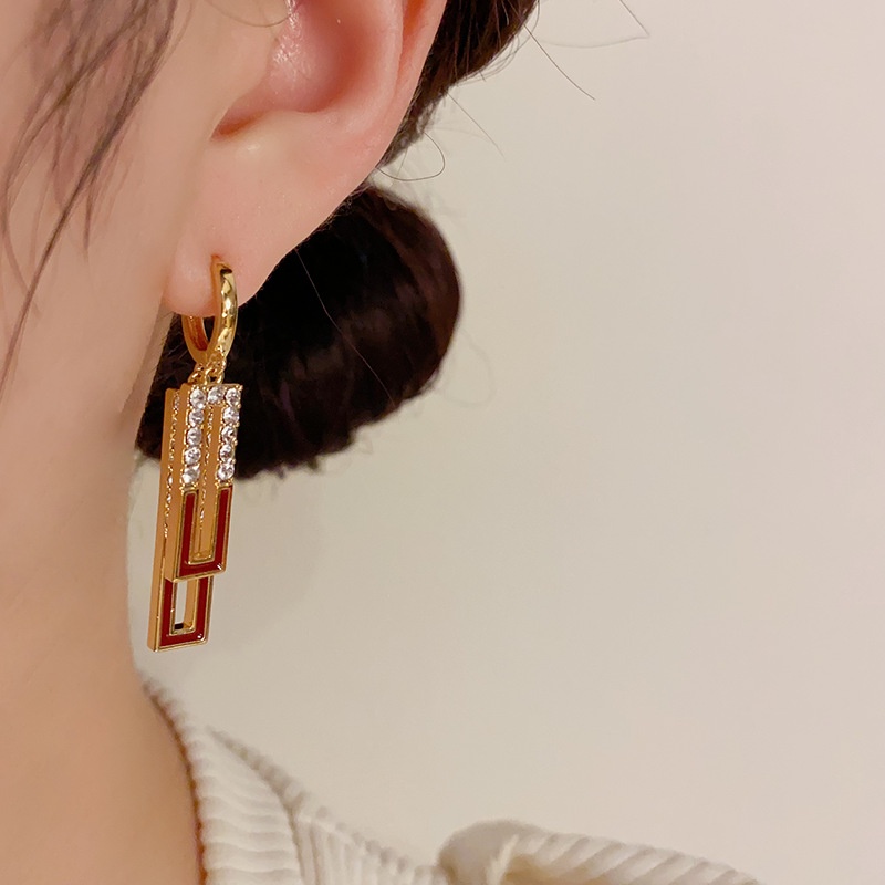 Khuyên Tai Hình Học Đính Đá zircon Dầu Cao Cấp Thiết Kế Hình Học Đơn Giản Thời Trang Hàn Quốc Sang Trọng Bán Sỉ