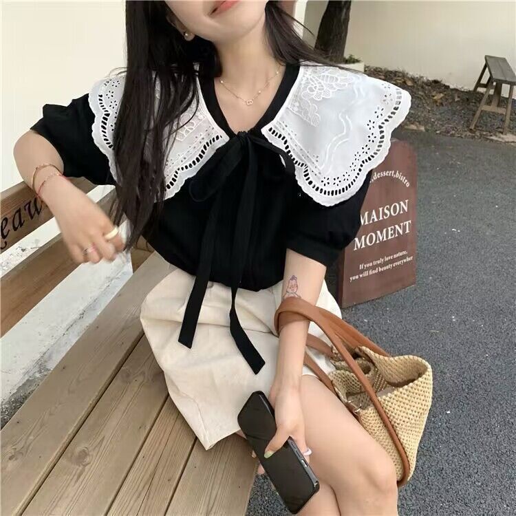 Áo Sơ Mi Trắng Tay Phồng Cổ Búp Bê Thời Trang Mùa Hè 2022 Phong Cách Mới Cho Nữ