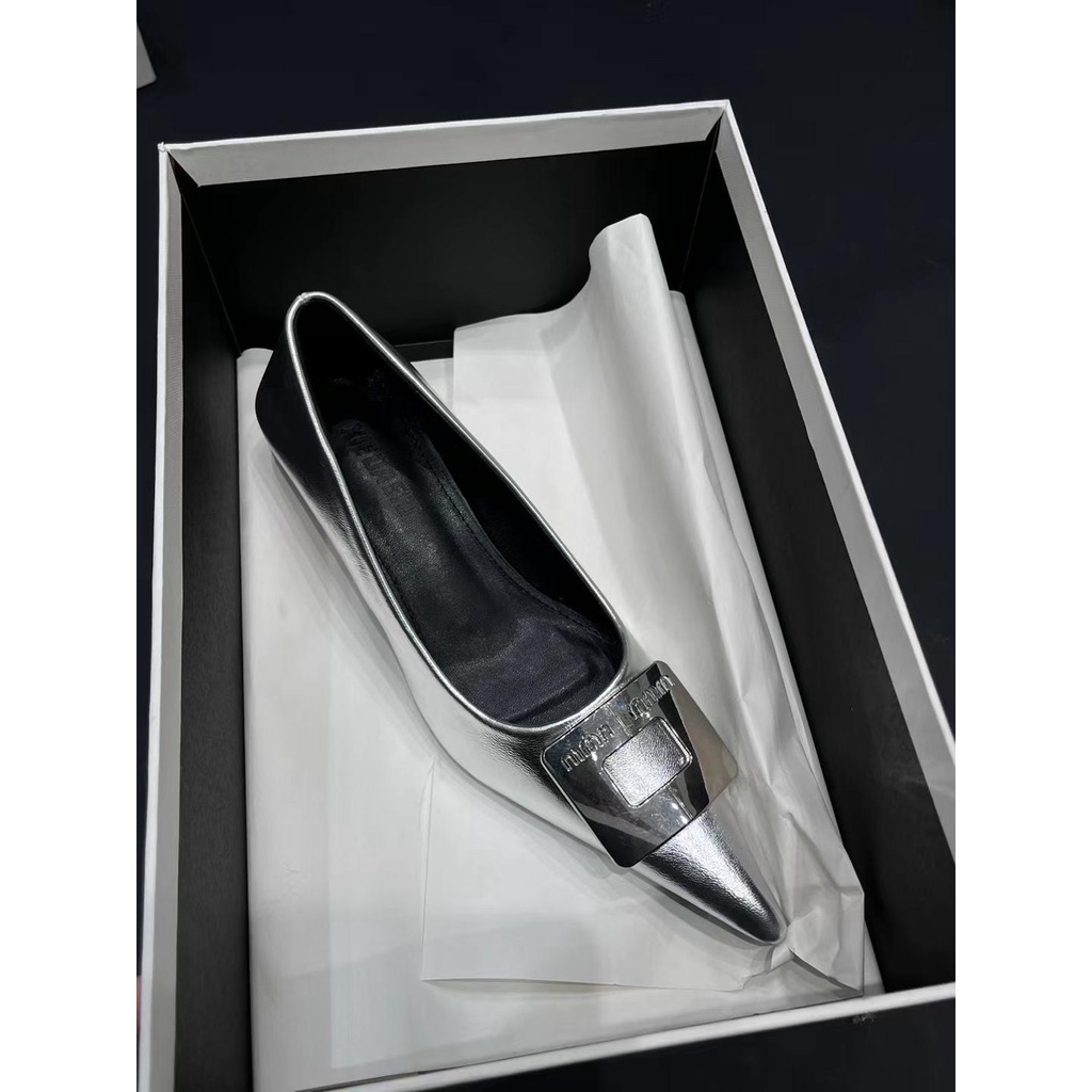 Giày Cao Gót Mũi Nhọn Khóa Kim Loại Kiểu Mới Mùa Thu 2023 Cho Nữ