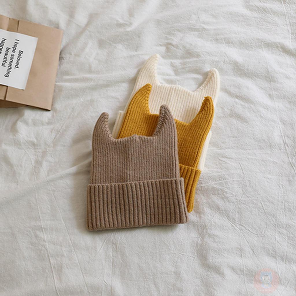 Mũ Len beanie Mềm Mại Màu Trơn Kèm Sừng Cho Bé laa6-kids