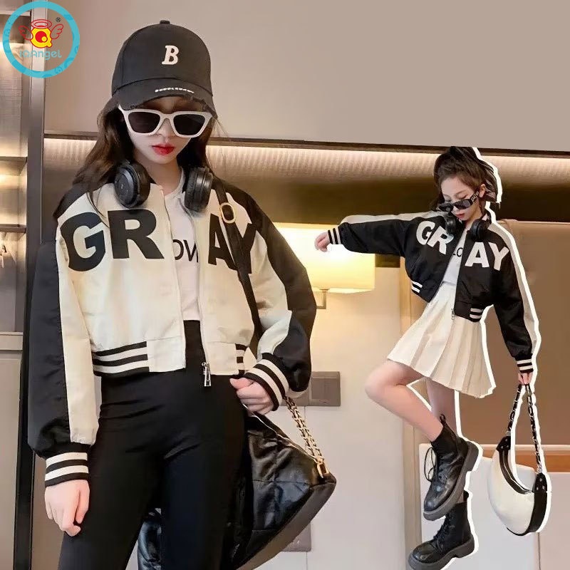 Áo Khoác Bóng Chày In Chữ Phong Cách Hàn Quốc Cho Bé Gái