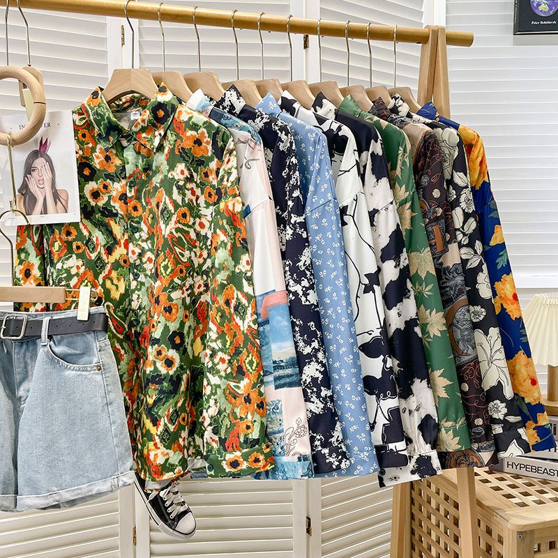 Áo Sơ Mi Tay Dài Dáng Rộng In Họa Tiết Phong Cách Hồng Kông Cổ Điển Thời Trang Mùa Thu Cho Nữ