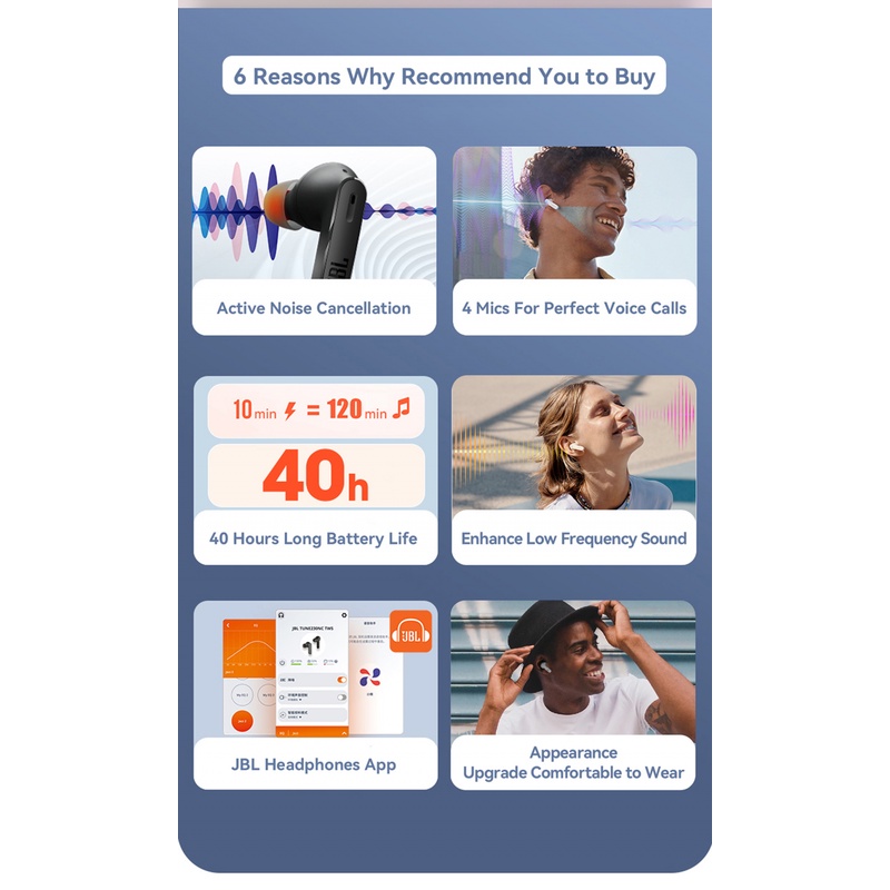 Jbl Tai Nghe Nhét Tai t230nc 230nc tws Chống Ồn Không Thấm Nước Kèm mic tai nghe bluetooth jbl | BigBuy360 - bigbuy360.vn