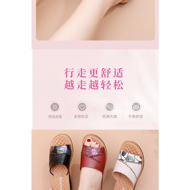 Dép Sandal Bằng Da Thuộc Thời Trang Mùa Hè Dành Cho Phụ Nữ Trung Niên