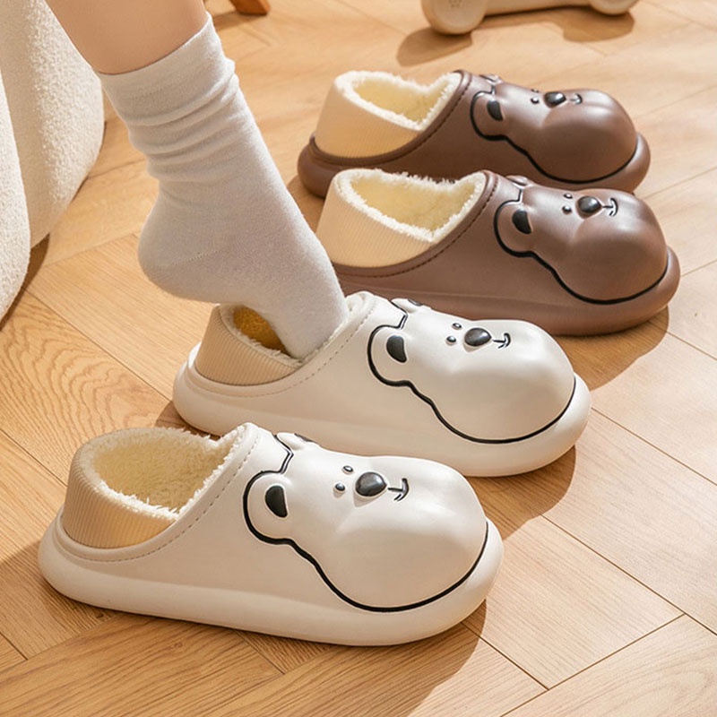 Renben Dép cotton Đi Trong Nhà Chống Trượt Không Thấm Nước In Hoạt Hình Gấu Nhỏ Dễ Thương Cho Cặp Đôi