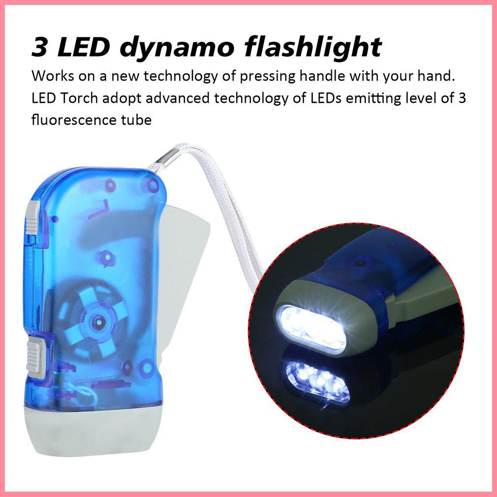 3 LED Hand Pressing Dynamo Crank Power Wind Up Flashlight Torch Light