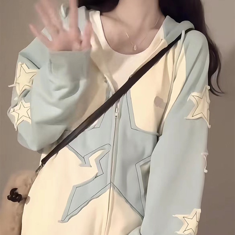 Áo Hoodie zhu xia Tay raglan Ngôi Sao Ghép Nối Cho Nữ