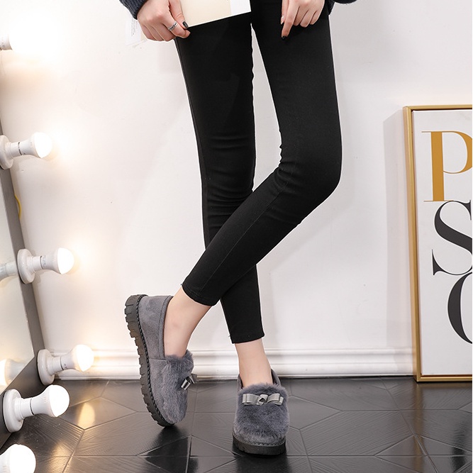 Giày Lười cotton Lót Nhung Ấm Áp Đế Bằng Phong Cách Hàn Quốc Thời Trang Thu Đông Cho Nữ