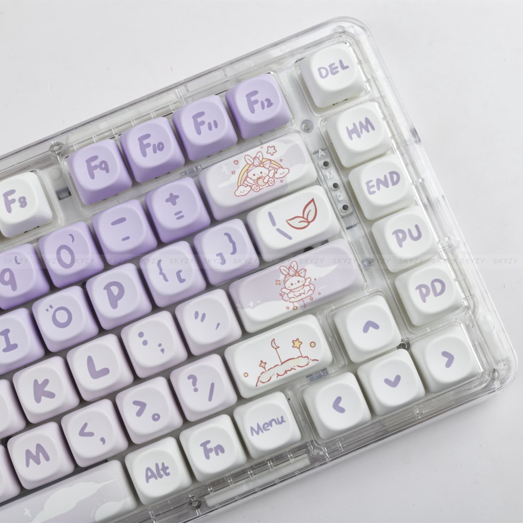 Gradient Thỏ Tím Keycaps MOA Profile Hoạt Hình Dễ Thương PBT DYE SUB Bàn Phím Cơ Keycap