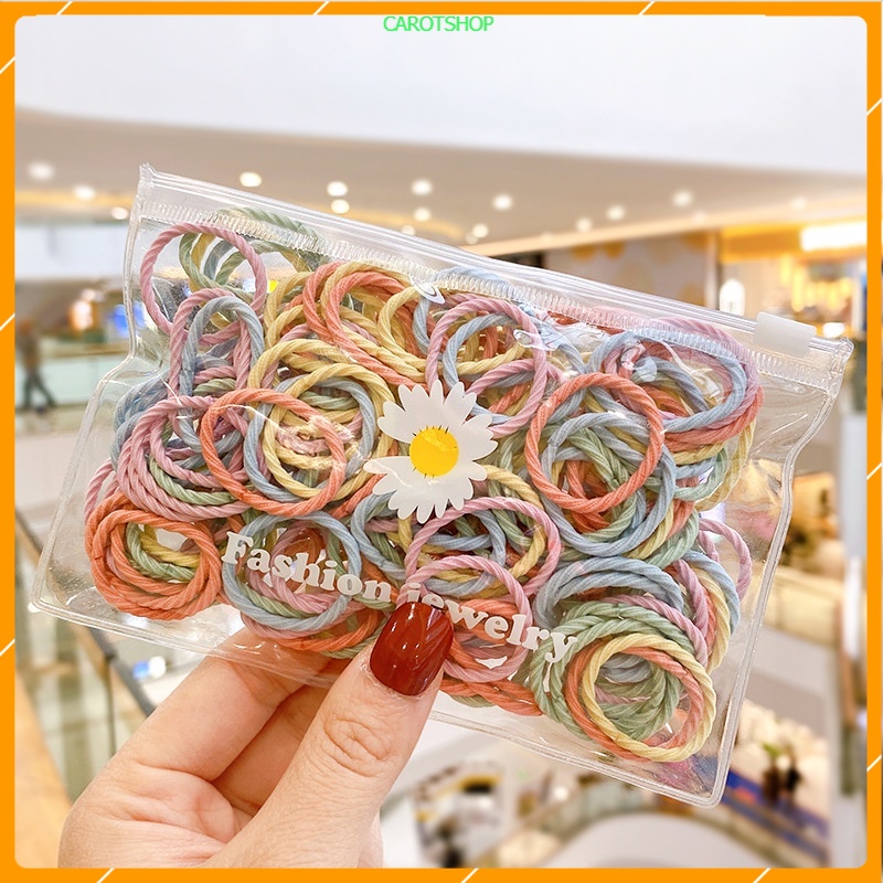 Set Túi 100 Dây Cột Tóc Mini Màu Sắc Xinh Xắn Cho Bé Yêu