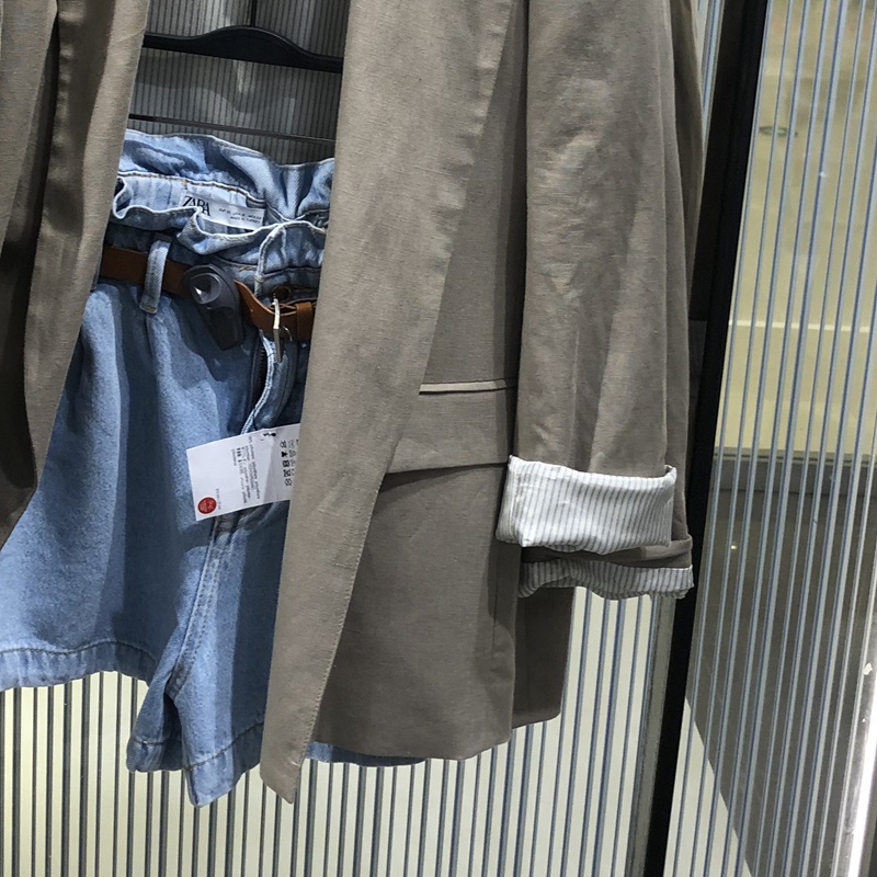 Zara Áo Khoác blazer Chất Liệu cotton Lanh Kẻ Sọc Thời Trang Mùa Thu Cho Nữ