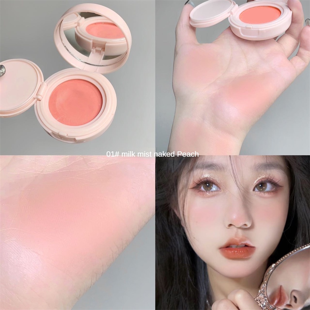 Daimanpu Monochrome Style Air Cushion Blush Cream Pink Palette Trang Điểm Với Applicator Puff Facial Blusher Tint Mud Cream *GLASS