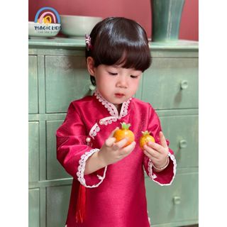 Đầm sườn xám váy cho bé gái từ 1-6 tuổi phối ren Áo dài cách tân bé gái mặc Tết