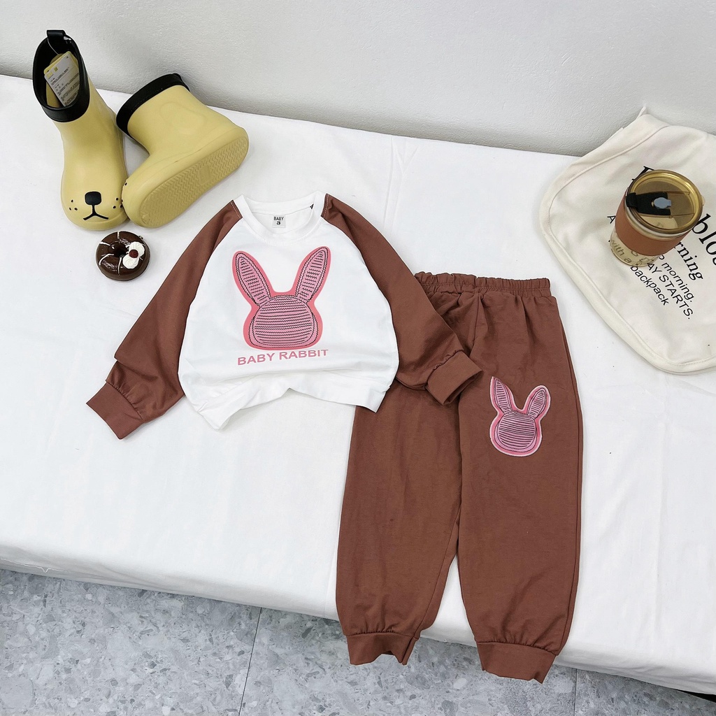 Bộ BABY RABIT ,Bộ cotton 4c dài tay thu đông  bé gái, thông hơi thoáng khí,mặc ở nhà, đi học, đi chơi
