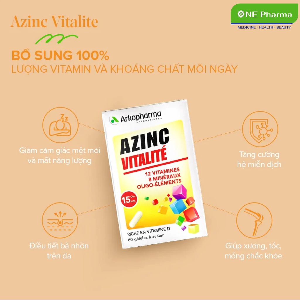 Viên uống bổ sung vitamin tổng hợp Arkopharma Pharmekal Azinc Vitalité của Pháp, 60 viên