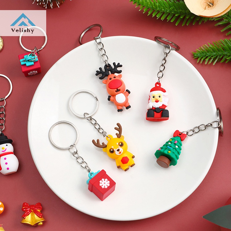 Móc khóa VELISHY thiết kế ông già Noel tuần lộc ggs 3D bằng silicon dễ thương