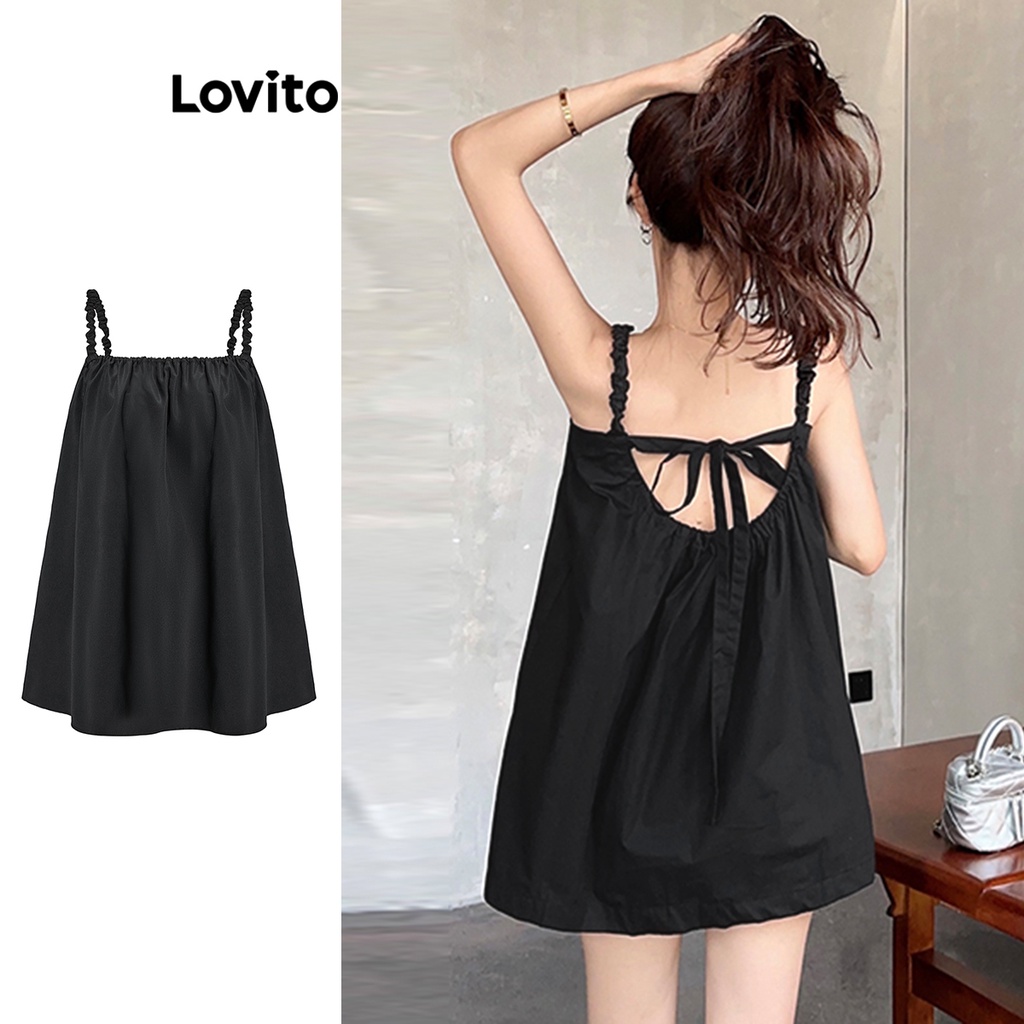 Áo sát nách Lovito buộc phía sau màu trơn dễ thương cho nữ L61AD058 (Màu đen)