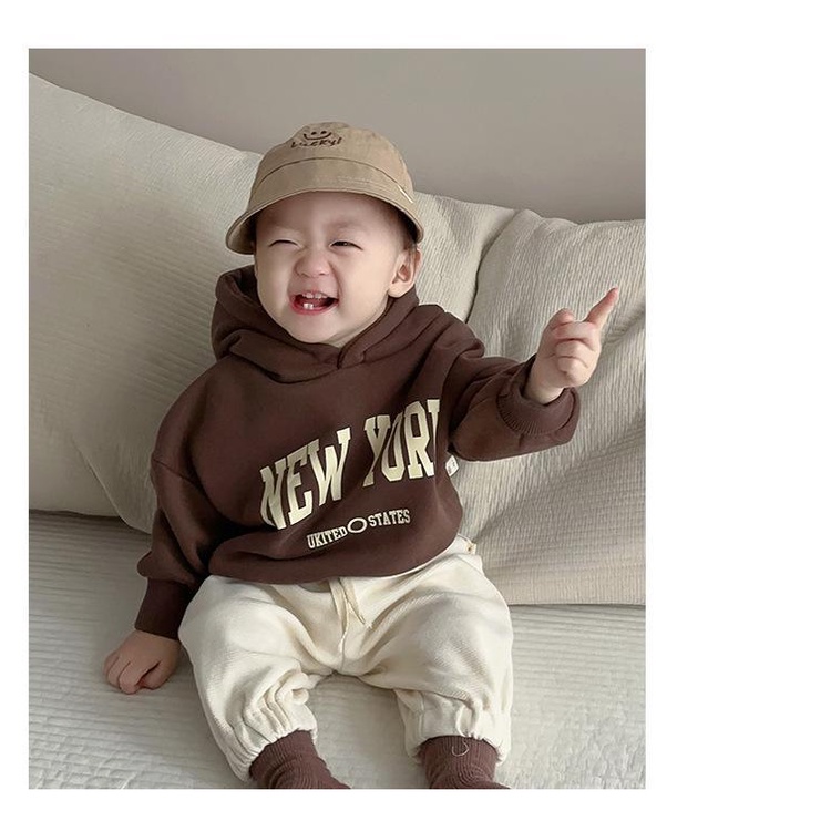 Bộ Áo Hoodie + Quần Dài Bằng Lông Cừu Thời Trang Mùa Đông Hàn Quốc Cho Bé Trai