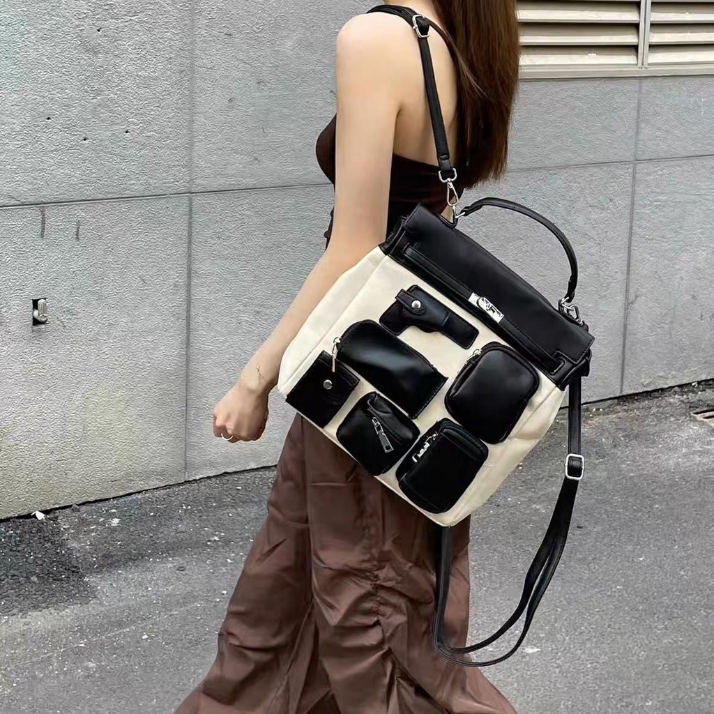 Ba Lô canvas Nhiều Túi Phong Cách punk Cho Học Sinh