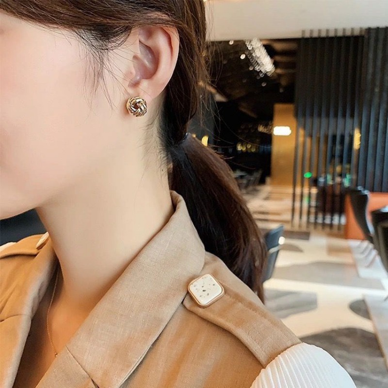 Bông Tai Mạ Bạc 925 Hình Tròn Xoắn Ốc Dễ Thương