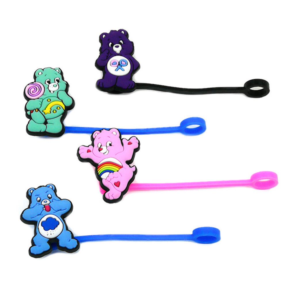 Ống Hút Trang Trí Hình Gấu Hoạt Hình Bằng Silicon Dễ Thương F6H00