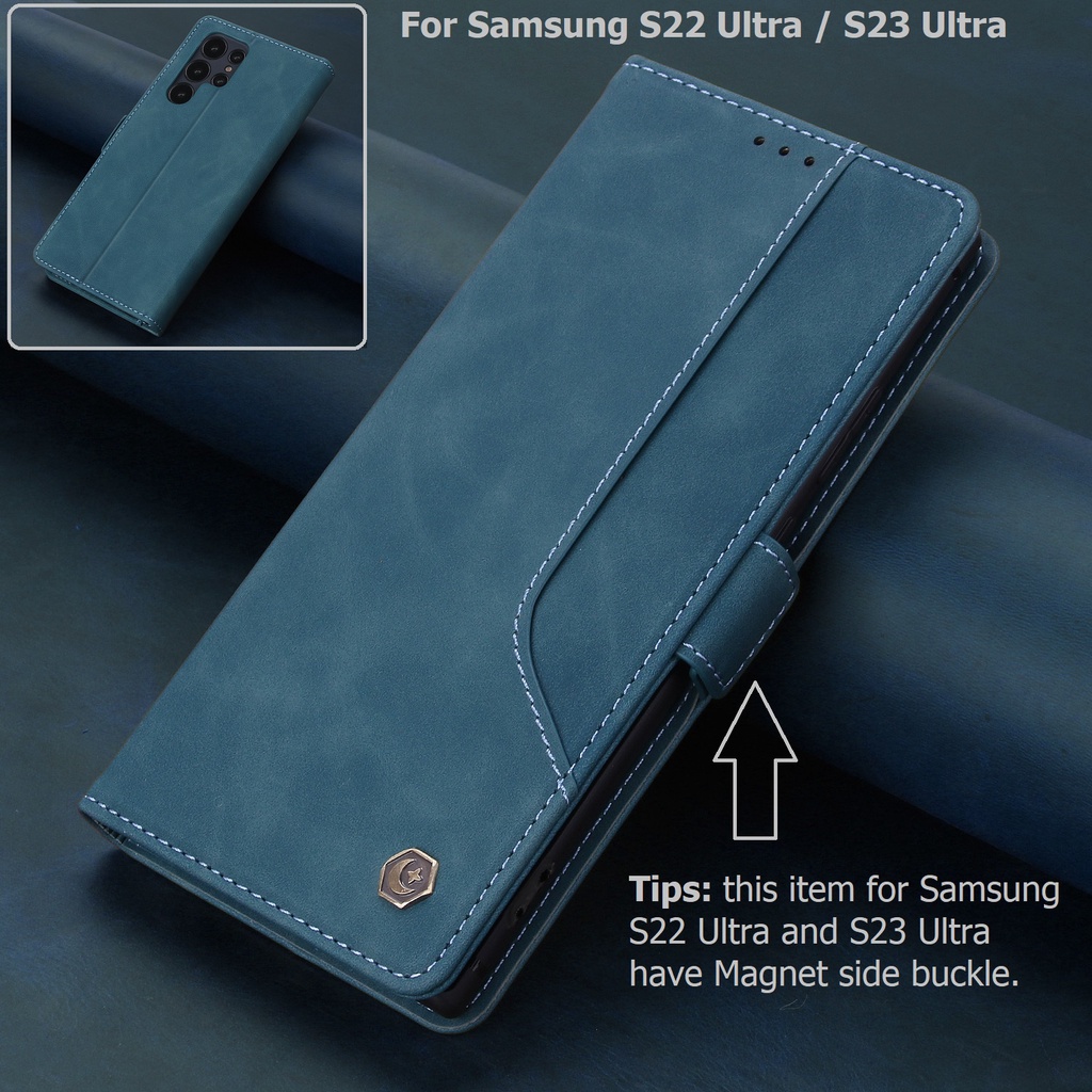 Cho Samsung S23 Ultra S23 Plus S23FE S22 Ultra S22 S21FE Bao Da Điện Thoại Kiểu Ví Gập Nam Châm Có Ngăn Thẻ