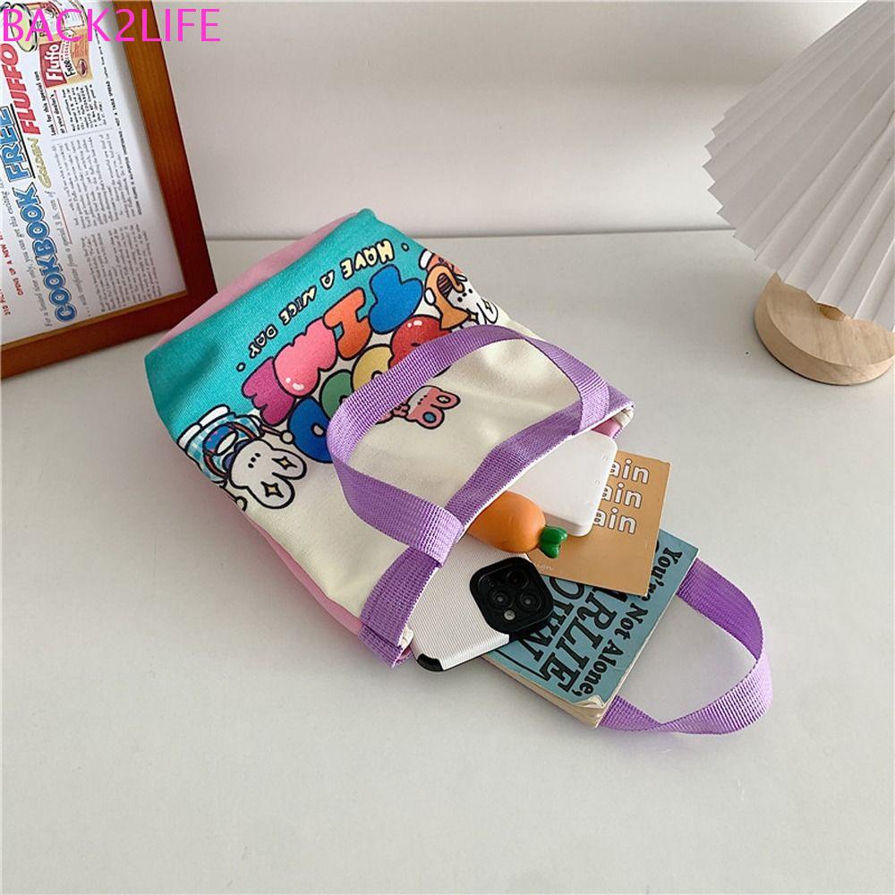 Lưng2lilife Túi Vải canvas Đựng Đồ Ăn Trưa / Mỹ Phẩm In Chữ Và Gấu Hoạt Hình Phong Cách Hàn Quốc