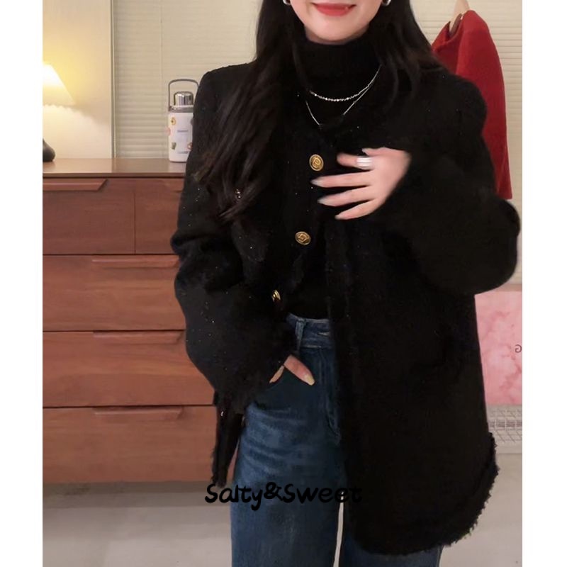 Salty&Sweet store Áo dạ tweed áo khoác dù áo khoác bomber Thông thường Phong cách Độc đáo casual WJK23A07U5 42Z231016