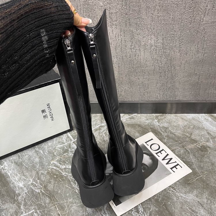 Giày Bốt Cổ Cao Đế Dày Mũi Tròn Có Dây Kéo Sau Lưng size 35-40 Thời Trang Cho Nữ