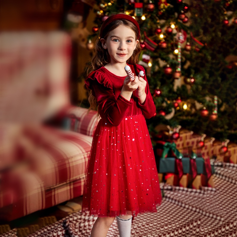 Đầm Xòe Công Chúa Vải Tuyn Đính Kim Sa Lấp Lánh Thời Trang Mùa Thu Mới 2023 Cho Bé Gái